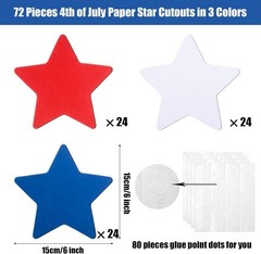 6-Inch Star Paper Cutouts – 72 Durable Red, White & Blue for Craft Projects