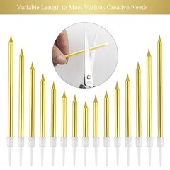 BEAN LIEVE 30-Count Gold Long Thin Metallic Birthday Candles, Cake