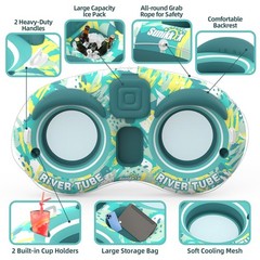 Sunikko X 5-in-1 Pool Float 2 Person Heavy Duty River Tube Cooler Cup Holder