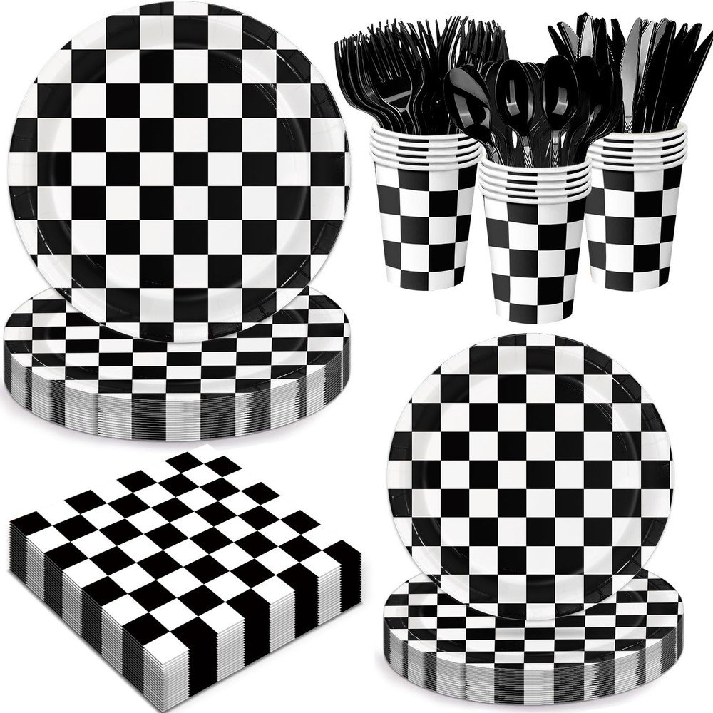 Oigco 168 PCS Race Car Birthday Party Decorations with Checkered Flag Plates,…