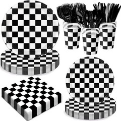 Oigco 168 PCS Race Car Birthday Party Decorations with Checkered Flag Plates,…