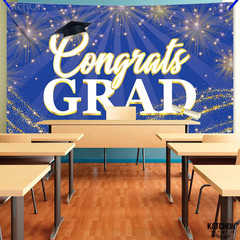 Graduation Decorations 2026 Congrats Grad Banner – 72X44 Inch, Blue Graduation B