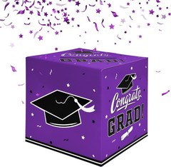 Foldable 9-Inch Graduation Box – Exquisite Purple Card Holder for Celebrations