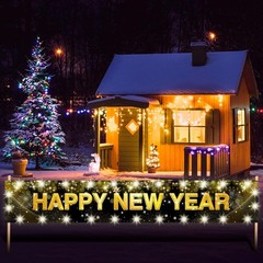 Large Happy New Year Yard Sign with LED Lights for Christmas Decorations – 11…