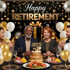 Retirement Party Decorations – Extra Thick Fabric Happy Retirement Backdrop Bann