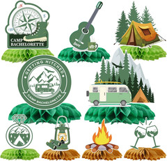 Camp Bachelorette Party Decorations, 9PCS Camping Party Honeycomb Centerpieces,