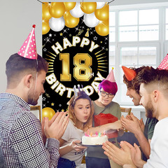 Happy 18Th Birthday Decorations for Boys & Girls, Men & Women, Fabric Banner Bac