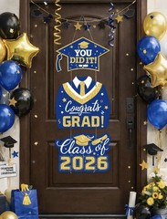 Set Graduation Party Door Hanging Decor, Blue & Gold