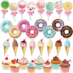 32 Pcs Candy Party Decorations Candyland Cutouts Colorful Ice Cream Donuts Lolli