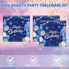 40PCS Happy 40Th Birthday Decorations Blue and Silver Cheers to 40 Years Plates