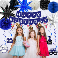 Elegant Blue Birthday Party Decoration Set for All Ages with Banners and Balloon