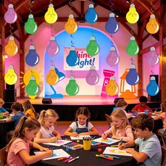 24 Pack VBS 2026 Light Bulb Hanging Swirls Decorations Colorful Paper Spiral …