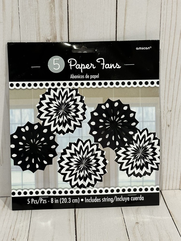 Chevron Polka Dot Modern Theme Party Decoration Paper Fans Black and White New