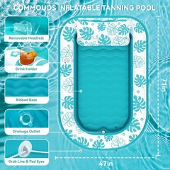 Inflatable Tanning Pool Lounger Float with Cervical Pillow – Pool Floats Adul…