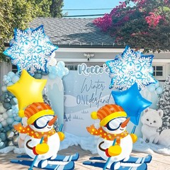 6 Pcs Ski Penguin Balloons Set – 2 Snowflake, 2 Animal Ski Penguin, 2 Star Fo…