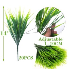 Grunyia 20 Bundles Artificial Outdoor Plants, Fake Wheat Grass Greenery Green