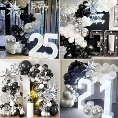 Black Silver Balloons Arch Garland Kit,Black Silver White Balloons Disco Balloon