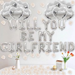 2 Set Silver Will You Be My Girlfriend Balloons – 42pcs 16″ Letter Balloon 12…