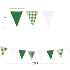 32Ft Green Party Decorations Green Buffalo Plaid Checkered White Triangle Fla…