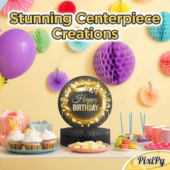 Happy Birthday Table Decoration Centerpieces – (4 Pack, Black & Rose Gold), Doub