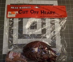 Halloween cut off Heart Prop with bottle of blood meat hook Life Size Chop Shop