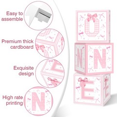 Pink Bow First Birthday Decorations,3Pcs Conqette One Balloon Boxes for Girl …
