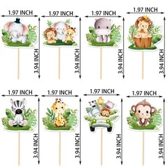 Safari Cupcake Toppers,24 PCS Safari Cake Topper,Safari Animal Cupcake Toppers