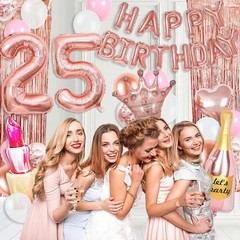 Rose Gold Decorations, Rose Gold 25 Balloon Numbers, Rose Gold Happy Balloons…