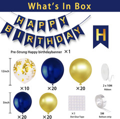 Navy Blue Birthday Party Decorations for Men Decor 100pcs Gold and Navy Blue Bal