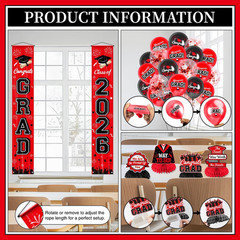 Graduation Decorations Red and Black Party Decor Set Include Congrats Grad