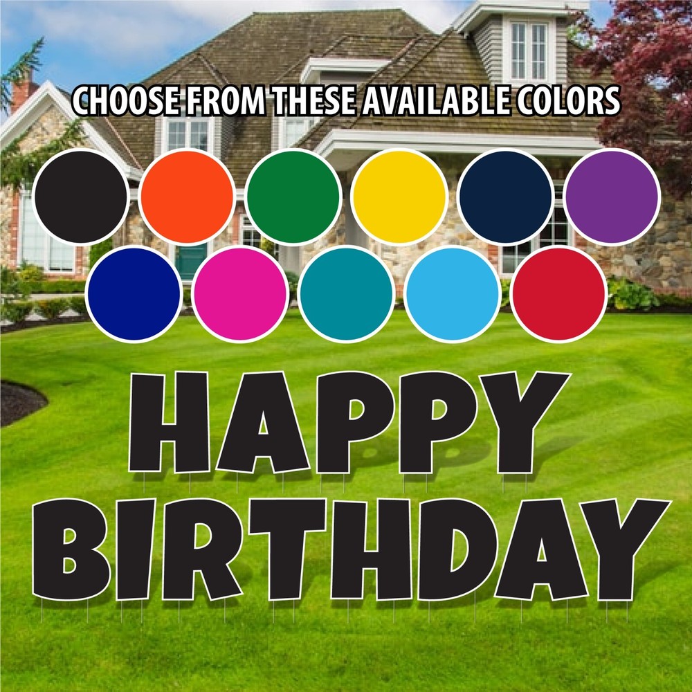 24” Happy Birthday Yard Sign Letters, Luckiest Guy Font, 13pc, Includes Stakes