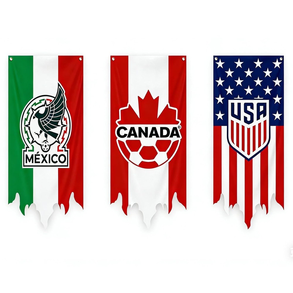 World Cup Decorations 2026 Football Hanging Rod Flag Banner 27×51 Inch with P…