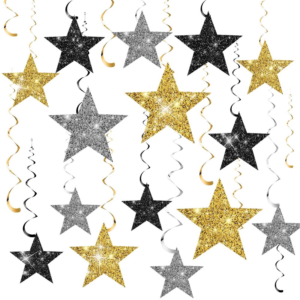New Years Eve Party Decorations 2026 32 PCS Black Gold Silver Star