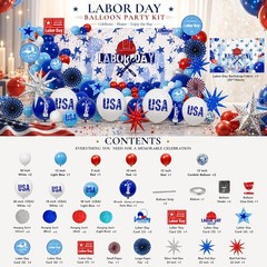 Labor Day Decorations Balloon Kit with Large Fabric Backdrop & USA Printed Foil