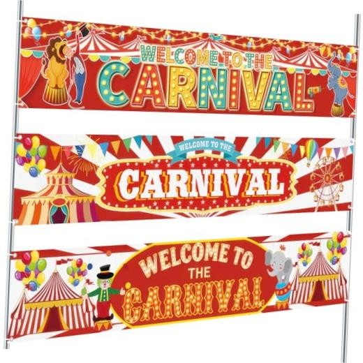 3 Pcs Banner 98 x 18 Inch Circus Party Decorations Outdoor Yard Sign Carnival