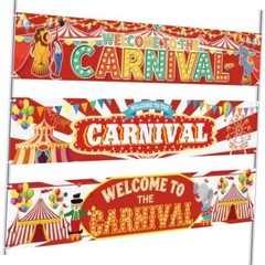 3 Pcs Banner 98 x 18 Inch Circus Party Decorations Outdoor Yard Sign Carnival