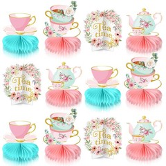 12 Pcs Tea Party Decorations Floral Teapot Honeycomb Centerpieces Tea Party Tabl