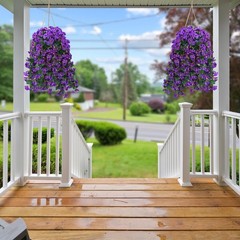 Sggvecsy Artificial Fake Hanging Flowers Plants for Outdoor 2Pcs, Purple