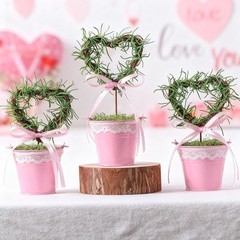 3 Pcs Valentines Day Artificial Heart Topiary Potted Tree Plants Greenery