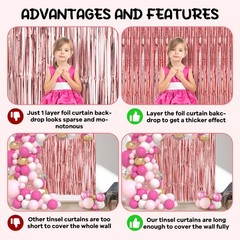 2 PCS Rose Gold Foil Fringe Backdrop Curtains Tinsel Streamers Birthday