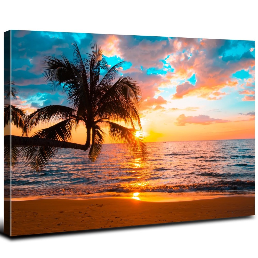 Beach Canvas Wall Art Palm Tree Coastal Wall Decor Nature Ocean Landscape Pic…