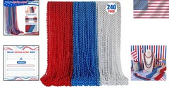 Patriotic 33″ Bead Necklaces – 240PCS Red, Silver & Blue for Celebration