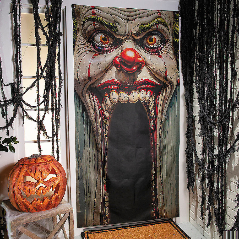Creepy Carnival Clown Face Door Curtain – Halloween Decoration Entryway Backdrop