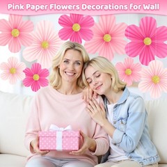 Pink Paper Flowers Decorations for Wall 14 inches, 10 8