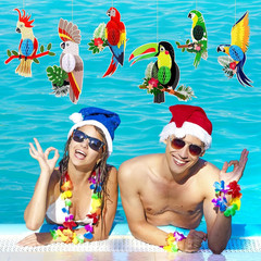 6 Pieces Tropical Birds Honeycomb Cutouts, Large Parrot Hanging Decor Parrot Hon