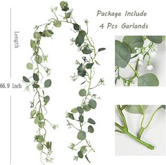 Artificial Eucalyptus Garland 4 Pack, Faux Babys Breath Flowers Gypsophila Vine