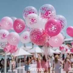 th Anniversary Balloons 3PCS 12Inch Latex Number Printed Balloons 1-9 8 Pink