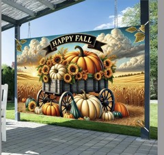 71x 43 Inc HAPPY FALL BANNER, Autumn Sunflower Pumpkin Backdrop Outdoor, Indoor