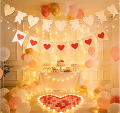 Rustic Heart Banner Garland – Natural Wood with Red Hearts, Paper, Valentine’S D