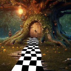 Wonderland Runner Carpet Decoration 118 x 24 Inches Black and White Checkered…